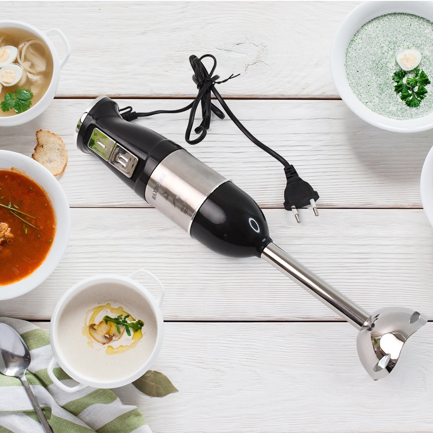 Stainless Steel Handheld Emulsion Blender With Four-blade Blade (1500W / 1 Pc) Stainless Steel Handheld Emulsion Blender With Four-blade Blade (1500W / 1 Pc)